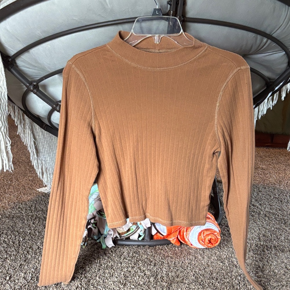 American Eagle Outfitters Ribbed Brown Crop Top